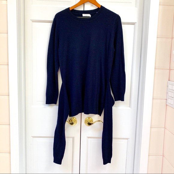 Sandro Sofy Tie-front Wool Cashmere Navy Sweater - Picture 12 of 16